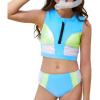 image:imagePerfashion Girls Swimsuit Two Piece Color Block Tankini Zipper Bathing Suits High Waisted Sporty TeensSky Blue6130413