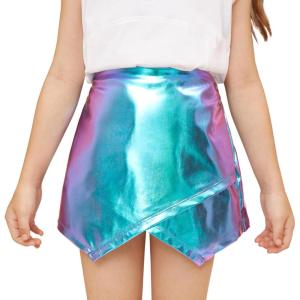 image:imagePerfashion Girls Metallic Skort High Waisted Stretchy Metallic Wrap Skirt Shorts Trendy Asymmetrical Skort 413YLaser Blue13421