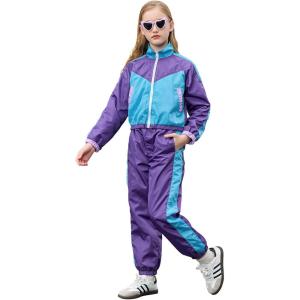 image:imagePerfashion Girls Clothing Sets 2 Piece 80s 90s Outfits Neon Jacket Pants Hip Hop Dance Tracksuit Set 413YDark Purple