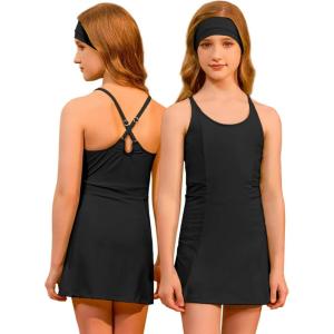 image:imagePerfashion Girls Tennis Dress Athletic Golf Outfit Spaghetti Strap Builtin Bra amp Shorts Pickleball Summer 413YBlack 03406