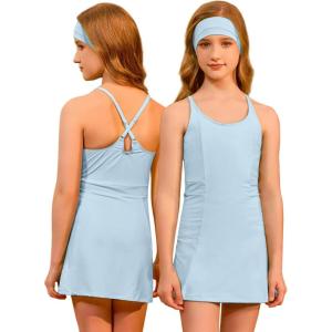image:imagePerfashion Girls Tennis Dress Athletic Golf Outfit Spaghetti Strap Builtin Bra amp Shorts Pickleball Summer 413YBlue 08406
