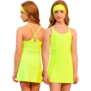 image:imagePerfashion Girls Tennis Dress Athletic Golf Outfit Spaghetti Strap Builtin Bra amp Shorts Pickleball Summer 413YNeon Green 26406