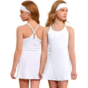 image:imagePerfashion Girls Tennis Dress Athletic Golf Outfit Spaghetti Strap Builtin Bra amp Shorts Pickleball Summer 413YWhite 001406