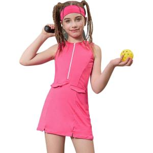 image:imagePerfashion Girls Tennis Dress Zipper Golf Athletic Outfit DropWaist Pickleball Builtin Bra amp Shorts 413YHot Pink 17407
