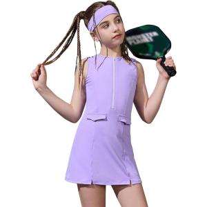 image:imagePerfashion Girls Tennis Dress Zipper Golf Athletic Outfit DropWaist Pickleball Builtin Bra amp Shorts 413YPurple 61407