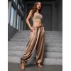 image:imagePerfashion Women Satin Pants Balloon Silk Dressy Harem Trousers Flowy Oversized Baggy Joggers Going Out LoungeBrown