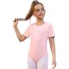 image:imagePerfashion Girls Leotard Short Sleeve T Shirt Bodysuit Ballet Dance Leotards Solid Tops with Snap Button 413YPink 61926