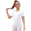image:imagePerfashion Girls Leotard Short Sleeve T Shirt Bodysuit Ballet Dance Leotards Solid Tops with Snap Button 413YWhite 40926