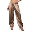 image:imagePerfashion Women Satin Pants Balloon Silk Dressy Harem Trousers Flowy Oversized Baggy Joggers Going Out LoungeBrown
