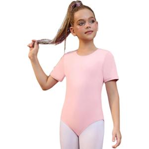 image:imagePerfashion Girls Leotard Short Sleeve T Shirt Bodysuit Ballet Dance Leotards Solid Tops with Snap Button 413YPink 61926