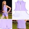 image:imagePerfashion Girls Tennis Dress 14 Zip Golf Outfit Builtin Bra amp Shorts Pickleball Athletic Dress Workout Pockets 413YPurple61424