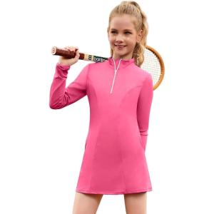 image:imagePerfashion Girls Tennis Dress 14 Zip Golf Outfit Builtin Bra amp Shorts Pickleball Athletic Dress Workout Pockets 413YHot Pink 17952