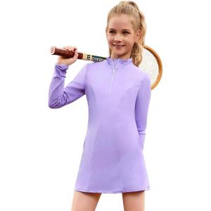image:imagePerfashion Girls Tennis Dress 14 Zip Golf Outfit Builtin Bra amp Shorts Pickleball Athletic Dress Workout Pockets 413YPurple 61952