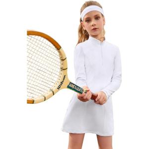 image:imagePerfashion Girls Tennis Dress 14 Zip Golf Outfit Builtin Bra amp Shorts Pickleball Athletic Dress Workout Pockets 413YWhite 01925