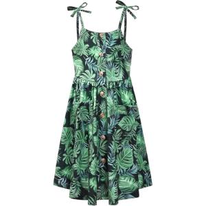 image:imagePerfashion Girls Cotton Dresses SleevelessLong Sleeve Crew Neck 413YGreen Black 40d