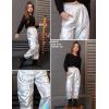 image:imagePerfashion Metallic Cargo Pants for Girls amp Womens Hip Hop Dance MultiPocket Joggers High Waist Pants 615YLaser Silver352
