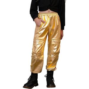 image:imagePerfashion Metallic Cargo Pants for Girls amp Womens Hip Hop Dance MultiPocket Joggers High Waist Pants 615YGold352