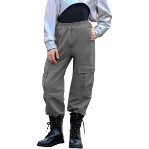 image:imagePerfashion Metallic Cargo Pants for Girls amp Womens Hip Hop Dance MultiPocket Joggers High Waist Pants 615YGrey 352cargo