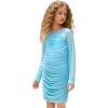 image:imagePerfashion Girls Bodycon Dress Teen Mesh Long Sleeve Formal Homecoming Ruched Tight Pencil Dresses Fancy Party 413YBlue 30917