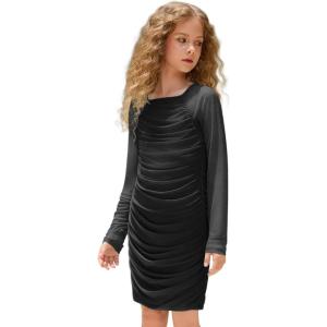 image:imagePerfashion Girls Bodycon Dress Teen Mesh Long Sleeve Formal Homecoming Ruched Tight Pencil Dresses Fancy Party 413YBlack 02917