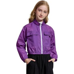 image:imagePerfashion Girls Lightweight Windbreaker Jacket Cropped Bomber Zip Up Outerwear Coat Kids Cargo Pockets 413YDeep Purple