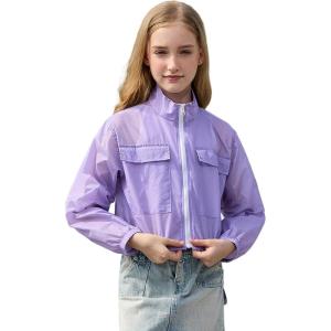 image:imagePerfashion Girls Lightweight Windbreaker Jacket Cropped Bomber Zip Up Outerwear Coat Kids Cargo Pockets 413YLight Purple