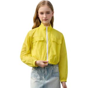image:imagePerfashion Girls Lightweight Windbreaker Jacket Cropped Bomber Zip Up Outerwear Coat Kids Cargo Pockets 413YYellow