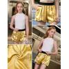 image:imagePerfashion Girls Satin Shorts Silk Dolphin Athletic Short Soft Shiny Metallic Dance Cheer Summer with Pocket 413YGold