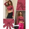 image:imagePerfashion Women Backless Crop Tops Open Tie Back Shirt Basic Long Sleeve Tee Rave Going Out OutfitsBurgundy Red 06931