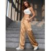 image:imagePerfashion Women Satin Pants Silk Wide Leg Trousers Cargo Joggers Drawstring Going Out Concert OutfitsChampagne 21929