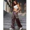 image:imagePerfashion Women Satin Pants Silk Wide Leg Trousers Cargo Joggers Drawstring Going Out Concert OutfitsCoffee 40929