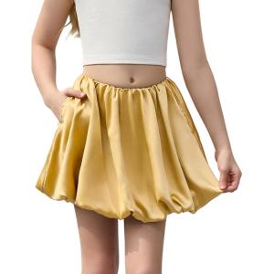 image:imagePerfashion Girls Satin Bubble Skirt Puff Balloon Cute Shiny Mini Skorts Builtin Shorts amp Pockets Dance 413YGold