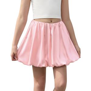 image:imagePerfashion Girls Satin Bubble Skirt Puff Balloon Cute Shiny Mini Skorts Builtin Shorts amp Pockets Dance 413YPink