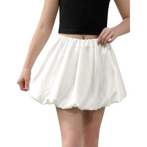image:imagePerfashion Girls Satin Bubble Skirt Puff Balloon Cute Shiny Mini Skorts Builtin Shorts amp Pockets Dance 413YWhite