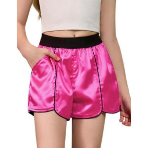 image:imagePerfashion Girls Satin Shorts Silk Dolphin Athletic Short Soft Shiny Metallic Dance Cheer Summer with Pocket 413YNeon Pink