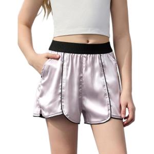 image:imagePerfashion Girls Satin Shorts Silk Dolphin Athletic Short Soft Shiny Metallic Dance Cheer Summer with Pocket 413YSilver