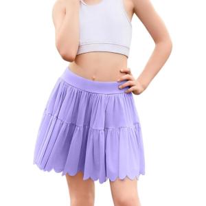 image:imagePerfashion Girls Tennis Skirts Ruffle Athletic Skort Tulle Pleated Skirt with Shorts Pockets 413YPurple Skorts 57932