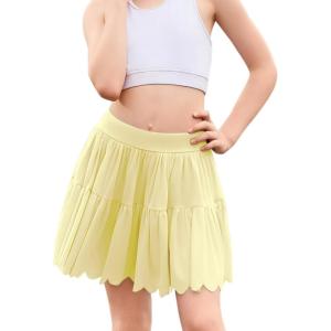 image:imagePerfashion Girls Tennis Skirts Ruffle Athletic Skort Tulle Pleated Skirt with Shorts Pockets 413YYellow Skorts 59932