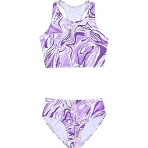 image:imagePerfashion Girls TwoPiece Swimsuits Tankini Sets Swimwear Bathing Suit Beach SportTie Dye Purple 77a