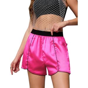 image:imagePerfashion Women Satin Shorts Silk Dolphin Boxer Shorts Metallic Going Out Streetwear Athletic Festival Dance ShortNeon Pink