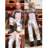 image:imagePerfashion Cargo Pants for Girls Hip Hop Dance Metallic Y2K Neon Drawstring Parachute Wide Leg Jogger 413YMetallic Laser Silver01919