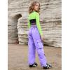 image:imagePerfashion Cargo Pants for Girls Hip Hop Dance Metallic Y2K Neon Drawstring Parachute Wide Leg Jogger 413YNeon Purple 12921