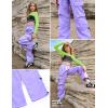 image:imagePerfashion Cargo Pants for Girls Hip Hop Dance Metallic Y2K Neon Drawstring Parachute Wide Leg Jogger 413YNeon Purple 12921