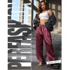 image:imagePerfashion Women Satin Pants Balloon Silk Dressy Harem Trousers Flowy Oversized Baggy Joggers Going Out LoungeWine Red