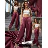 image:imagePerfashion Women Satin Pants Balloon Silk Dressy Harem Trousers Flowy Oversized Baggy Joggers Going Out LoungeWine Red