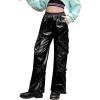 image:imagePerfashion Cargo Pants for Girls Hip Hop Dance Metallic Y2K Neon Drawstring Parachute Wide Leg Jogger 413YMetallic Black 13919