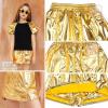 image:imagePerfashion Girls Metallic Skort High Waisted Stretchy Metallic Wrap Skirt Shorts Trendy Asymmetrical Skort 413YGold Skort 03420