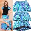 image:imagePerfashion Girls Metallic Skort High Waisted Stretchy Metallic Wrap Skirt Shorts Trendy Asymmetrical Skort 413YLaser Blue Skort 13420