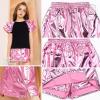image:imagePerfashion Girls Metallic Skort High Waisted Stretchy Metallic Wrap Skirt Shorts Trendy Asymmetrical Skort 413YPink Skort 12420