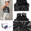 image:imagePerfashion Girls Vest Metallic Half Zip Hoodie Sleeveless Leather Disco Jackets with Kangaroo Pocket 413YBlack452